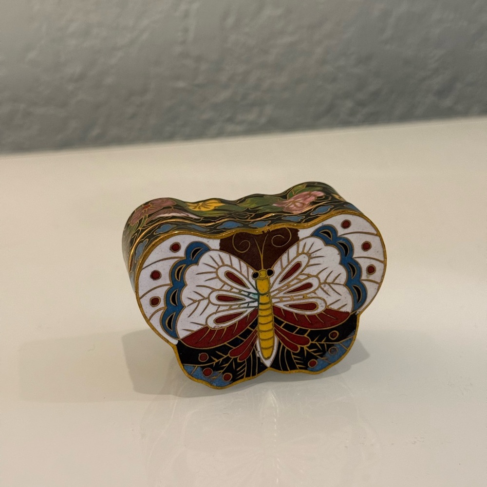 Butterfly Vintage Cloisonne Small Trinket box with colorful design or best offer